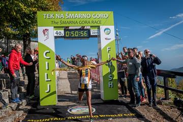 Lucy Murigi takes the honours at the 2019 Smarna Gora Mountain Race (Marco Gulberti/WMRA)