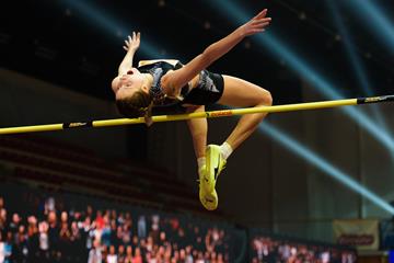 Yaroslava Mahuchikh in action at the World Athletics Indoor Tour meeting in Banska Bystrica (Pavol Uhrin)